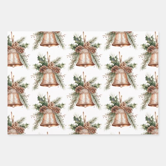 Roos Gouden Bronzen Kerstbel Inpakpapier Vel (Voorkant 3)