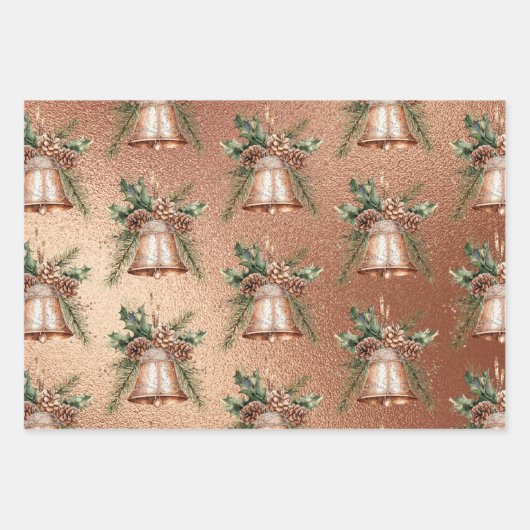 Roos Gouden Bronzen Kerstbel Inpakpapier Vel (Voorkant)