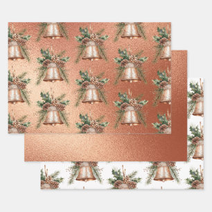Roos Gouden Bronzen Kerstbel Inpakpapier Vel