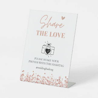 Roos gouden bruiloft hashtag | Deel de liefde Reclamebord Met Voetstuk