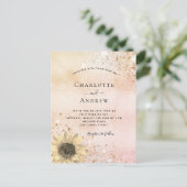 Roos gouden bruinkool en zgn. zonnebloem uitnodiging briefkaart (Staand voorkant)