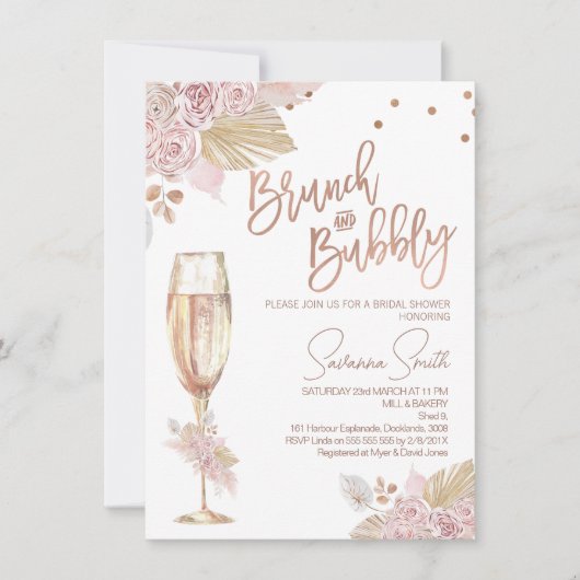 Roos Gouden Brunch Bubbly Boho Rozen Vrijgezellenf Kaart (Voorkant)