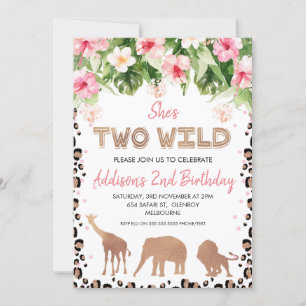 Roos gouden cheeta print twee wilde tweede verjaar kaart