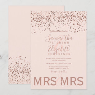 Roos gouden confetti blush roze lesbische bruiloft kaart