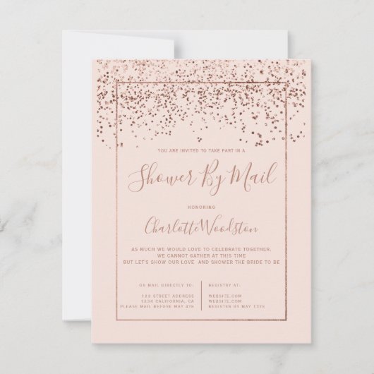 Roos gouden confetti blush vrijgezellenfeest per p kaart (Voorkant)