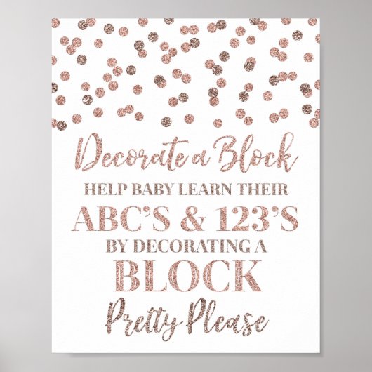 Roos Gouden Confetti Decoreren Blok Game Sign Poster (Voorkant)