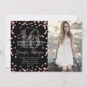 Roos gouden Confetti foto Surprise Sweet 16 Kaart (Voorkant)