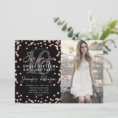 Roos gouden Confetti foto Surprise Sweet 16 Kaart (Staand voorkant)