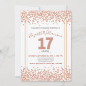 Roos Gouden Confetti Glitter-Style 17e Verjaardag Kaart (Voorkant)