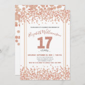 Roos Gouden Confetti Glitter-Style 17e Verjaardag Kaart (Voorkant / Achterkant)