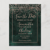 Roos gouden confetti groene script behalve datum aankondigingskaart (Voorkant)
