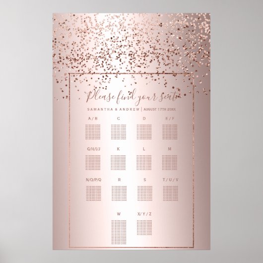 Roos gouden confetti metallic bruiloft poster (Voorkant)