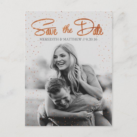 Roos Gouden Confetti Save the Date Briefkaart (Voorkant)