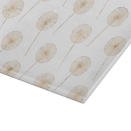 Roos gouden dandelion wenswitte achtergrond snijplank (Hoek)