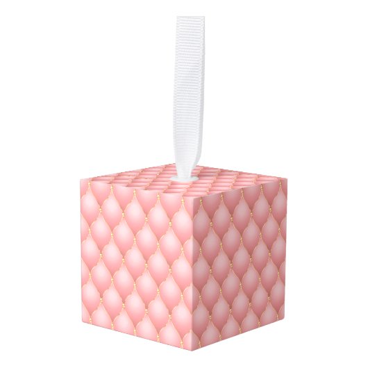 Roos Gouden Diamanten Tufted Cube Kerst Ornament (Voorkant hoekig)