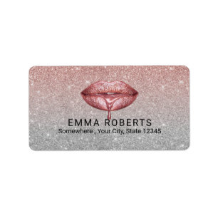 Roos Gouden Dripping Lips Zilveren Glitter Salon Etiket