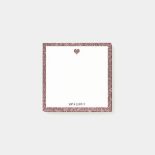Roos Gouden Faux Glitter Hart & Rand w / Wit Post-it® Notes
