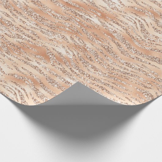 Roos gouden faux glitter zebra strepen cadeaupapier (Hoek)