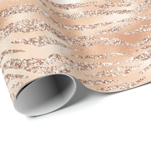 Roos gouden faux glitter zebra strepen cadeaupapier (Rol Hoek)
