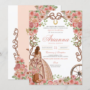 Roos Gouden Flora Land Western Charro Quinceañera Kaart