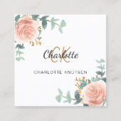 Roos gouden floralen monogram QR code Vierkante Visitekaartje (Voorkant)