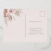 Roos Gouden Folie Border Blush Bloemen Bruiloft RS Folie Uitnodiging Briefkaart (Achterkant)