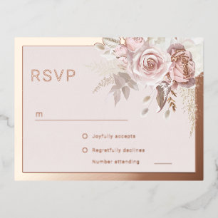 Roos Gouden Folie Border Blush Bloemen Bruiloft RS Uitnodiging Briefkaart