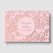 Roos Gouden Folie Daisies Bloemen Lichte Roze Huwe Gastenboek (Voorkant)
