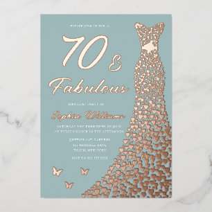 Roos Gouden Folie Jurk 70 & Fabulous 70th Verjaard Folie Uitnodiging