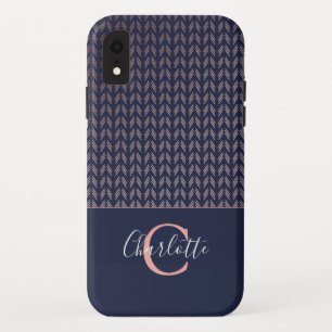 Roos Gouden Folie Tribal Boho Navy Blauw Monogram iPhone XR Hoesje
