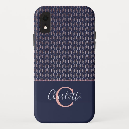 Roos Gouden Folie Tribal Boho Navy Blauw Monogram Case-Mate iPhone Case (Achterkant)