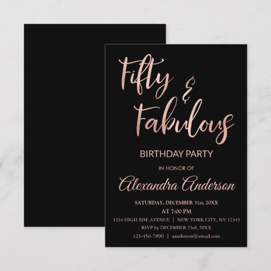 Roos Gouden Folie Vijftig en Fabulous Kaart (Voorkant / Achterkant)