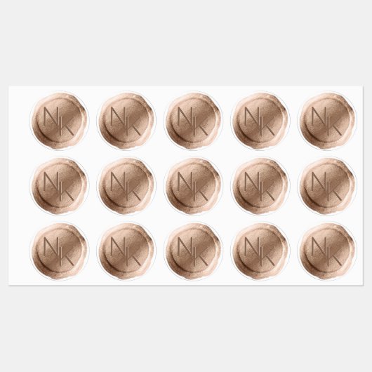 Roos Gouden Folie Wax Seal Initialen Bruiloft Mono Labels (Vel)