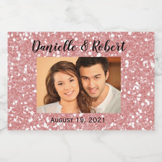 Roos gouden foto bruiloft mini mousserende wijn gu sparkling wijnetiket (Enkel label)