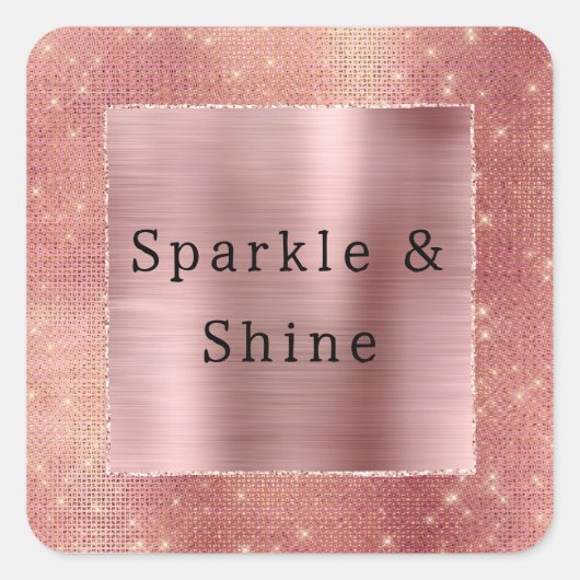 Roos Gouden Glam Sparkle Vierkante Sticker (Voorkant)