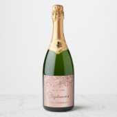 Roos Gouden Glitter 21st Verjaardag Monogram Scrip Sparkling Wijnetiket (Voorkant)