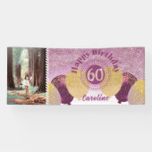 Roos Gouden Glitter 60e Verjaardag & Ballonnen Spandoek (Horizontaal)