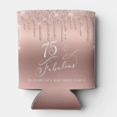 Roos Gouden Glitter 75e Verjaardagsfeestje Blikjeskoeler (Achterkant)