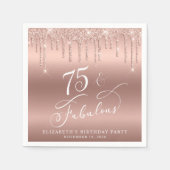Roos Gouden Glitter 75e Verjaardagsfeestje Servet (Voorkant)