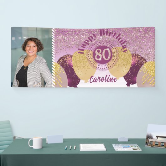 Roos Gouden Glitter 80e Verjaardag & Ballonnen Ban Spandoek (Beurs)