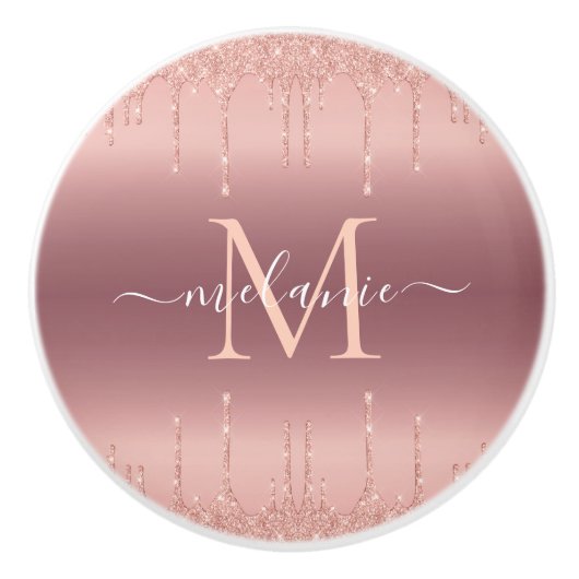 Roos Gouden Glitter Aangepaste Letter Naam Keramis Keramische Knop (Voorkant)