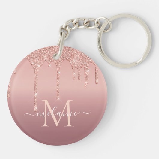 Roos Gouden Glitter Aangepaste Letter Naam Sleutel Sleutelhanger (Achterkant)