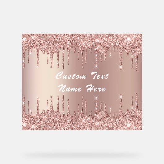 Roos gouden glitter aangepaste tekst naam acryl te acryl bord (Voorkant)