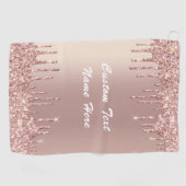 Roos Gouden Glitter Aangepaste Tekst Naam Golf Han Golfhanddoek (Horizontaal)