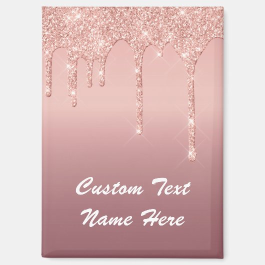 Roos Gouden Glitter Aangepaste Tekst Naam Magnet G Magneet (Voorkant)