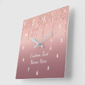 Roos Gouden Glitter Aangepaste Tekst Naam Muur Klo Vierkante Klok (Hoek)