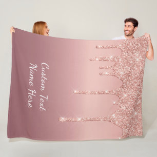 Roos Gouden Glitter Aangepaste Tekstnaam Fleece De Deken