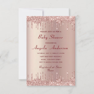 Roos Gouden Glitter Baby shower Uitnodiging Sjablo