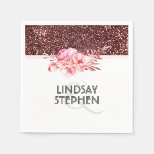 Roos Gouden Glitter  Bloemen Huwelijk Servet