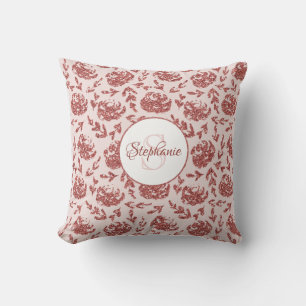 Roos Gouden Glitter Bloemen Monogram Kussen